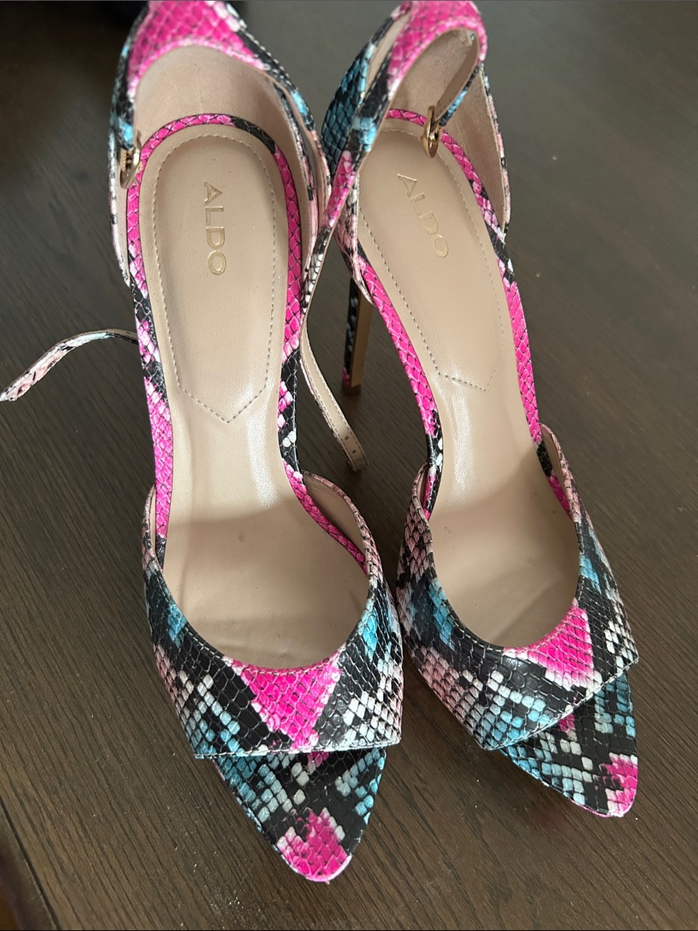 ALDO Pink Blue Multi Snakeskin Pointed Slingback Heels